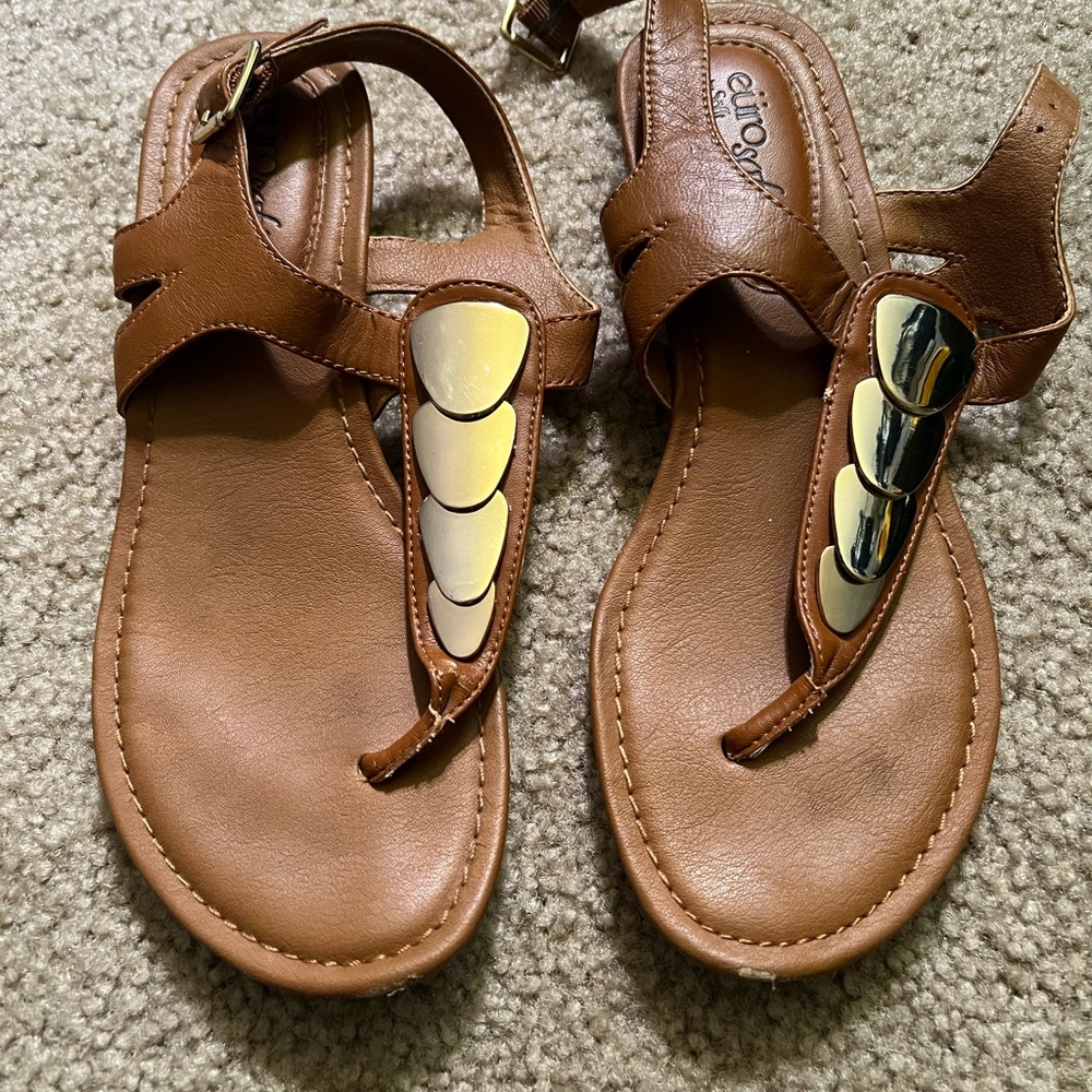 EuroSoft Tan Sandals with Gold Details
